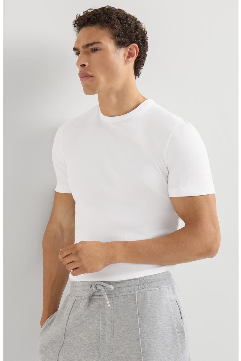 Stretch cotton and modal ribbed jersey crew neck T-shirt, Alternate, color, White