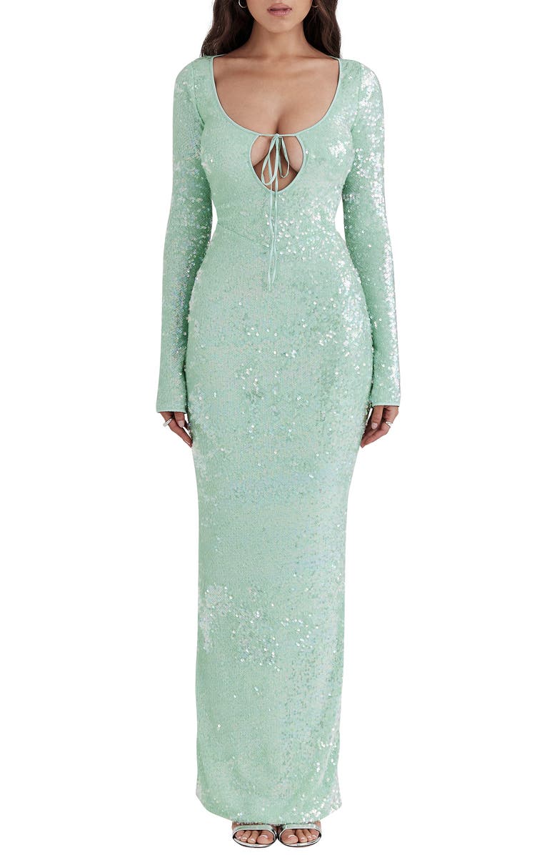 HOUSE OF CB Titania Sequin Long Sleeve Gown, Main, color,