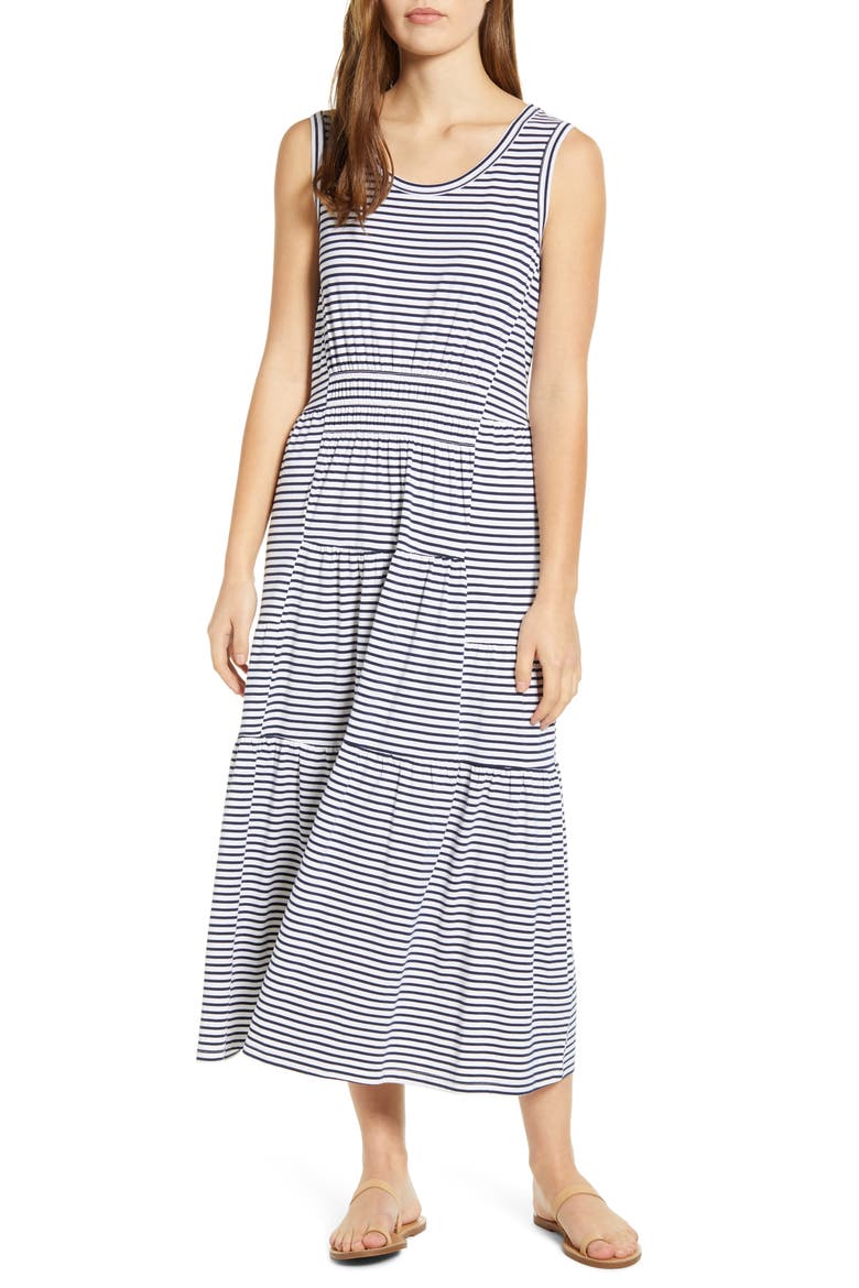 Kamala Stripe Tiered Jersey Midi Dress, Main, color, STRAIGHT A