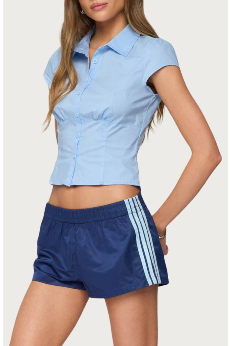 Massie Cap Sleeve Crop Button-Up Shirt, Alternate, color, LIGHT-BLUE