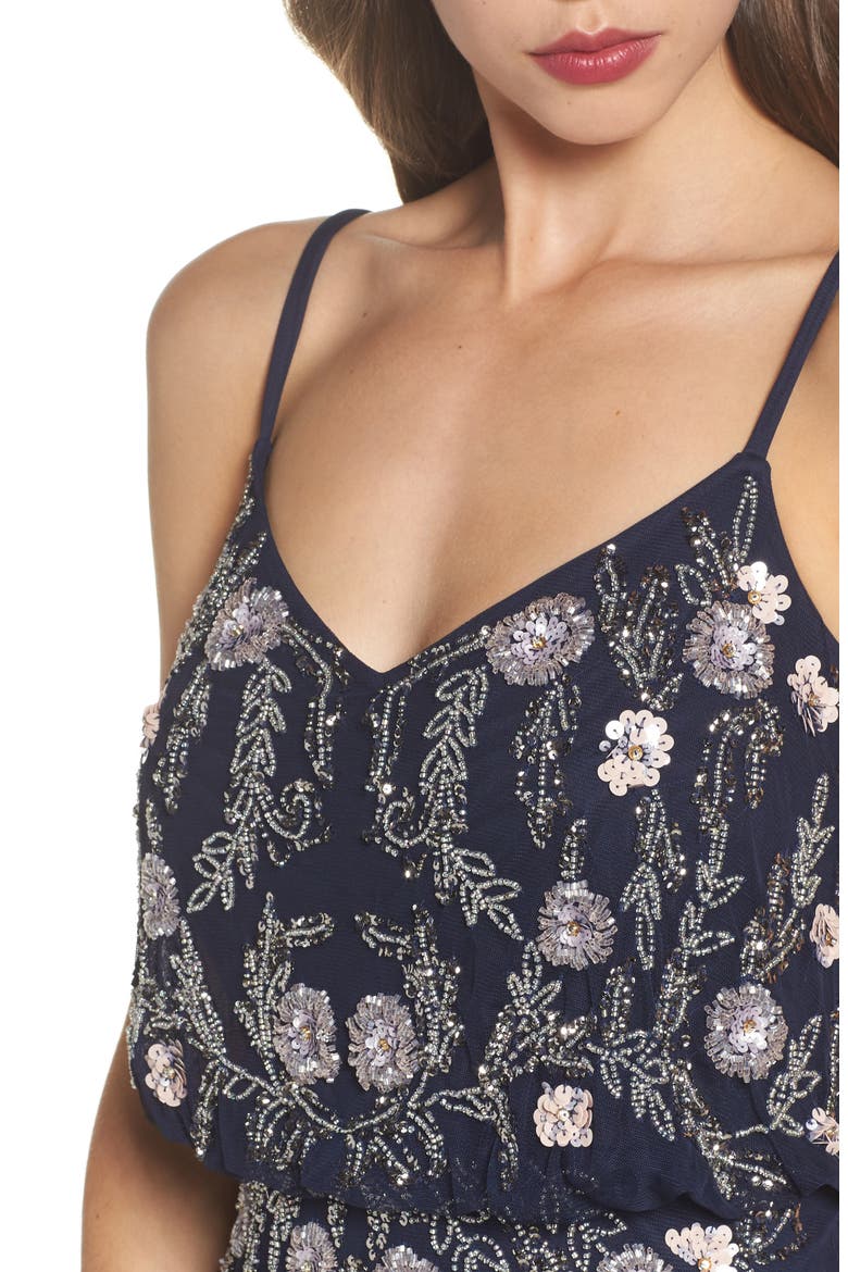 Mesh Blouson Gown, Alternate, color, NAVY MULTI