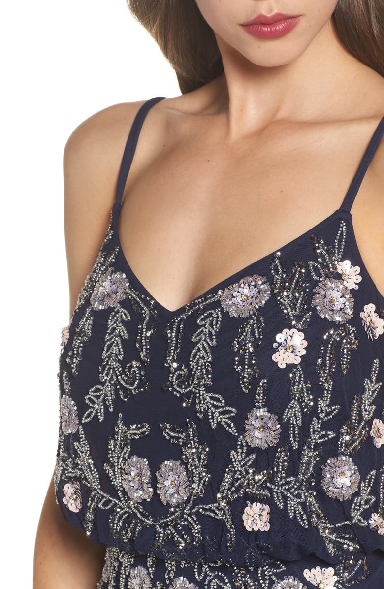 Adrianna Papell Mesh Blouson Gown, Alternate, color, 