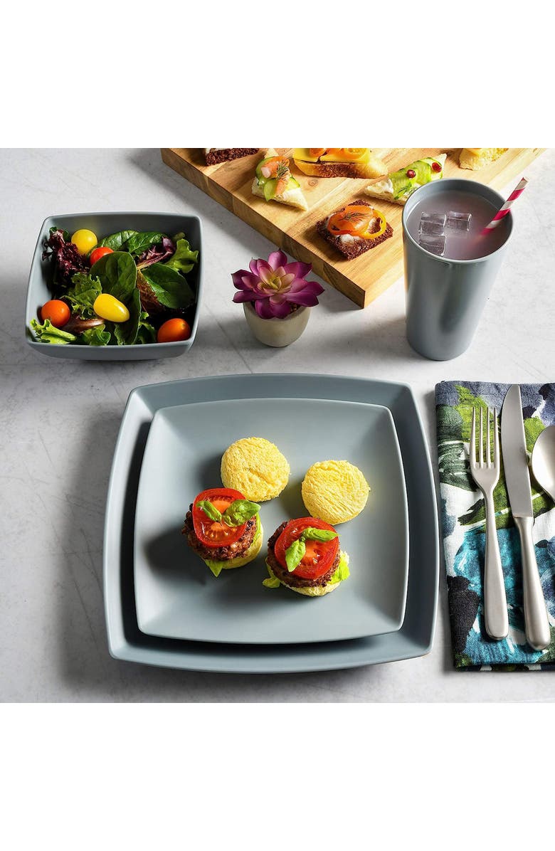 Gibson Home Grayson 16 Piece Square Melamine Dinnerware Set, Alternate, color, Grey