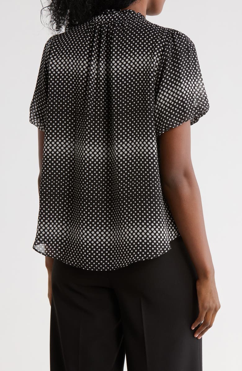 Adrianna Papell Bubble Sleeve Covered Button-Up Top, Alternate, color, Black/ Cream Rising Dot