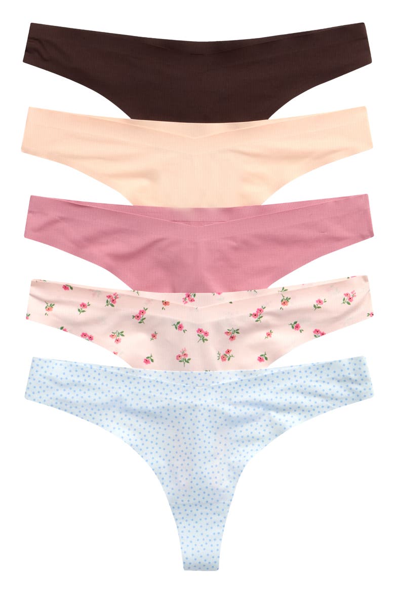 Assorted 5-Pack Thongs, Main, color, BASICS 1 COLORS