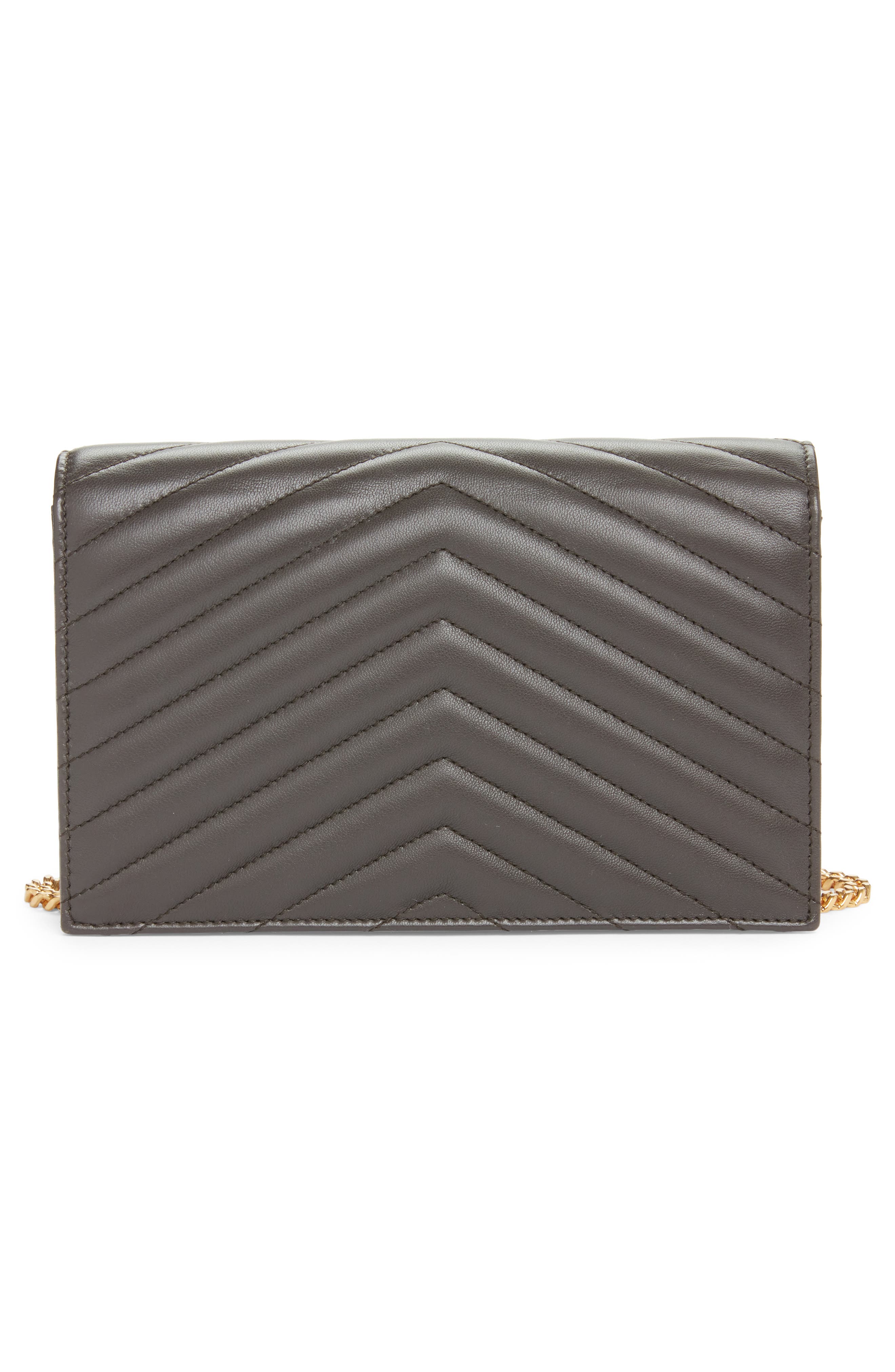 Saint Laurent Cassandre Quilted Leather Wallet on a Chain, Alternate, color, Urban Grey