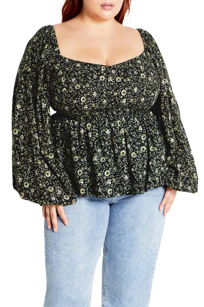 Dahlia Peasant Top, Main, color, OLIVE DITSY