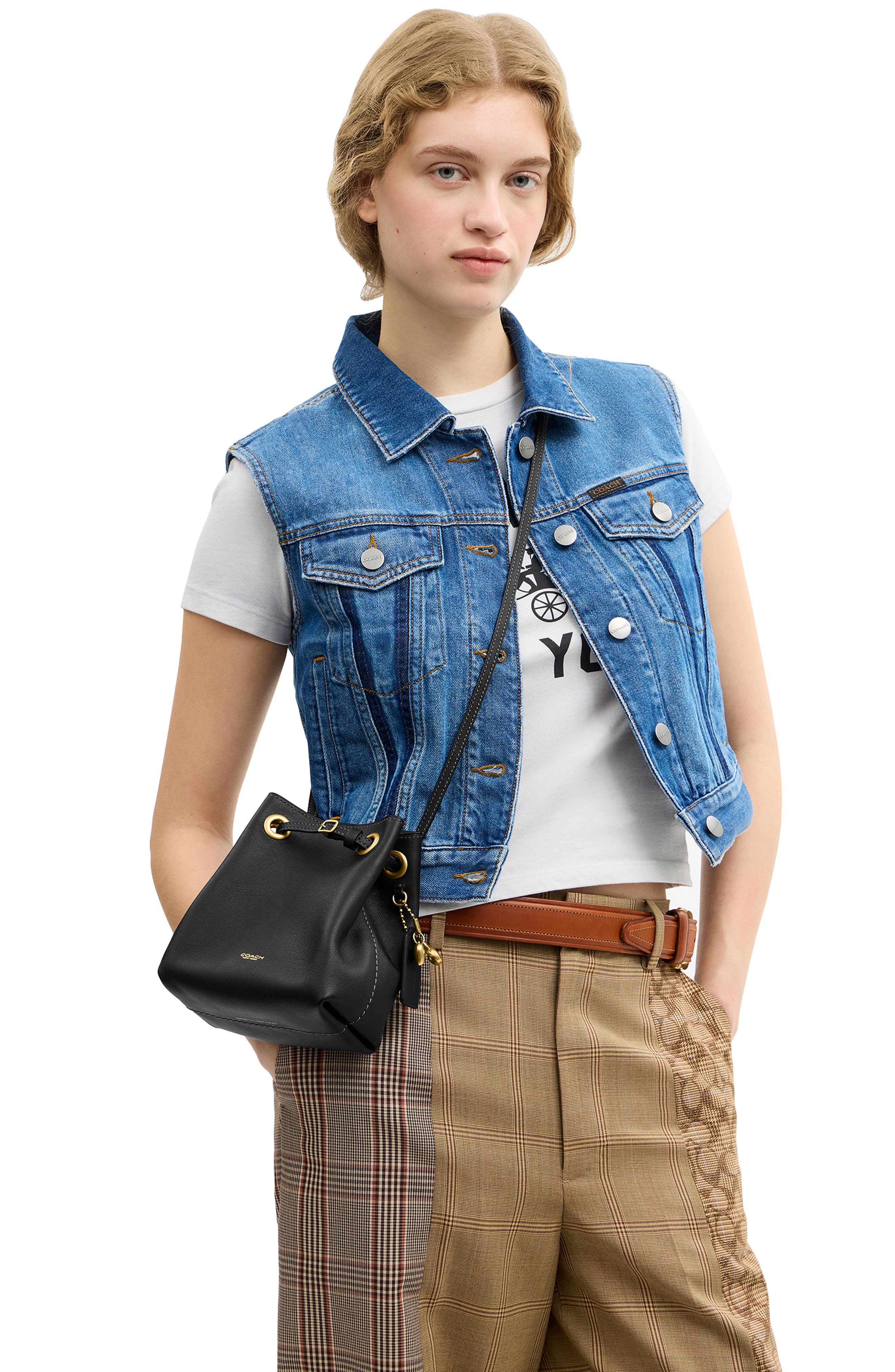 COACH Jade Drawstring Bucket Bag, Alternate, color, B4/ Black
