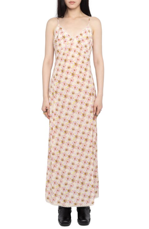 Ramelil Mirror Flowers Lace Trim Crepe Slipdress