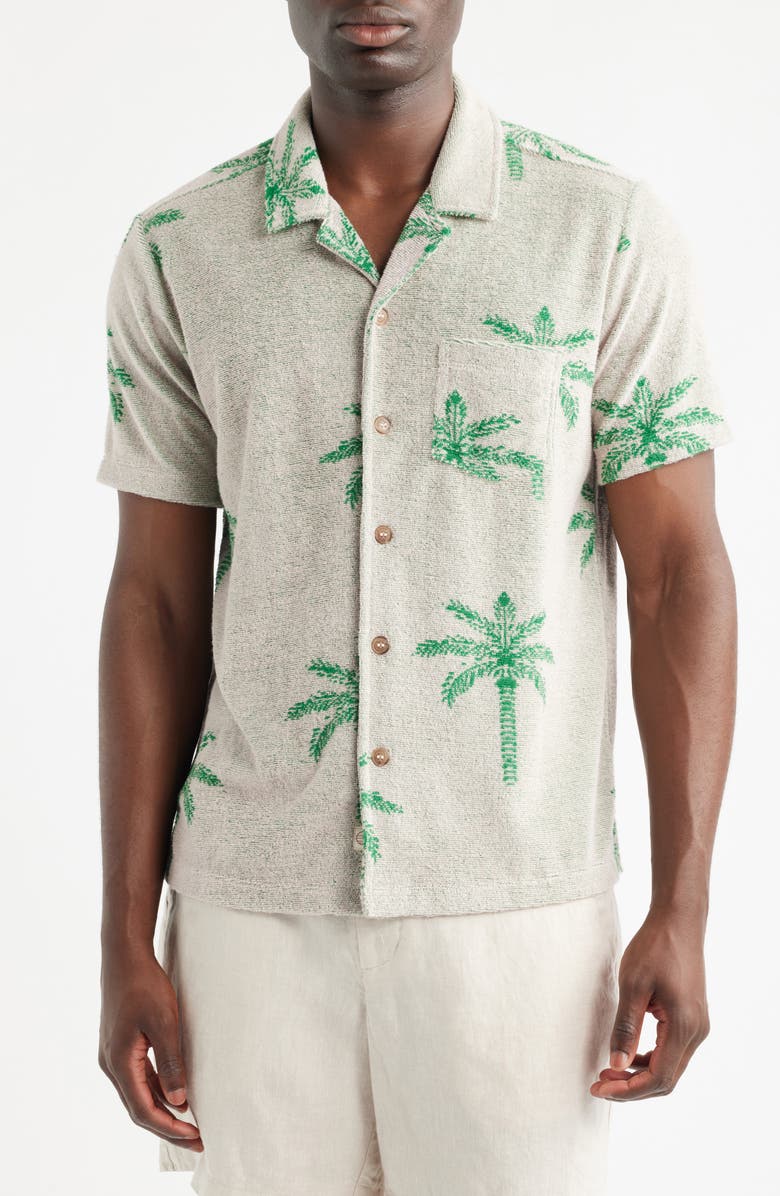 Marine Layer Terry Cloth Camp Shirt, Main, color, Marled Pink