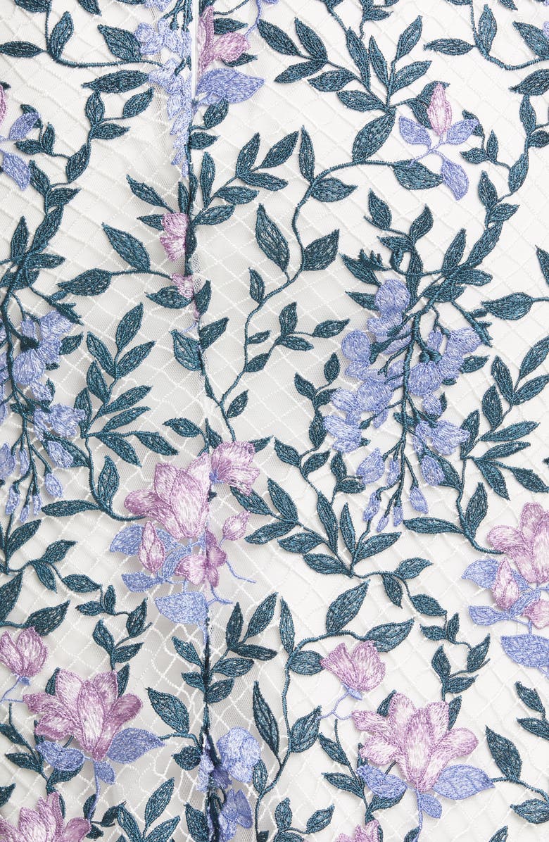 Marchesa Notte Floral Embroidery Midi Dress, Alternate, color,