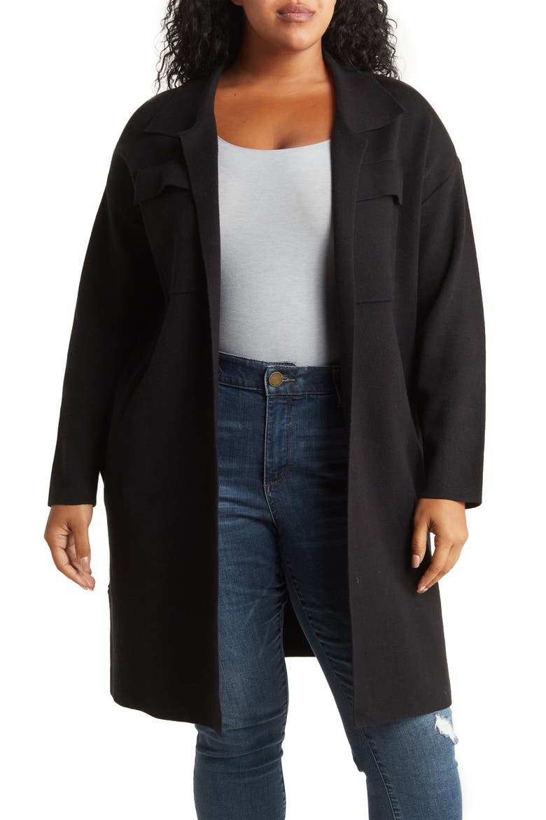 Lola Notch Collar Tunic Cardigan, Main, color, BLACK