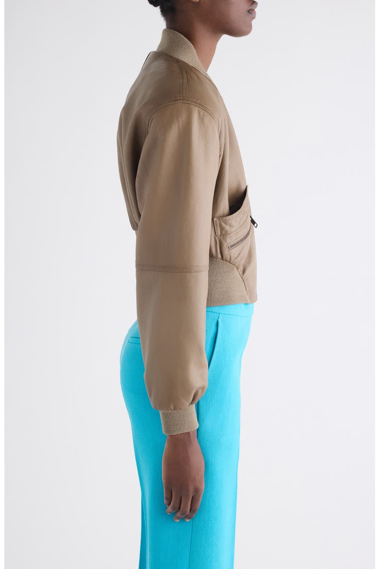 Crop Leather Bomber Jacket, Alternate, color, BAOBAB BROWN