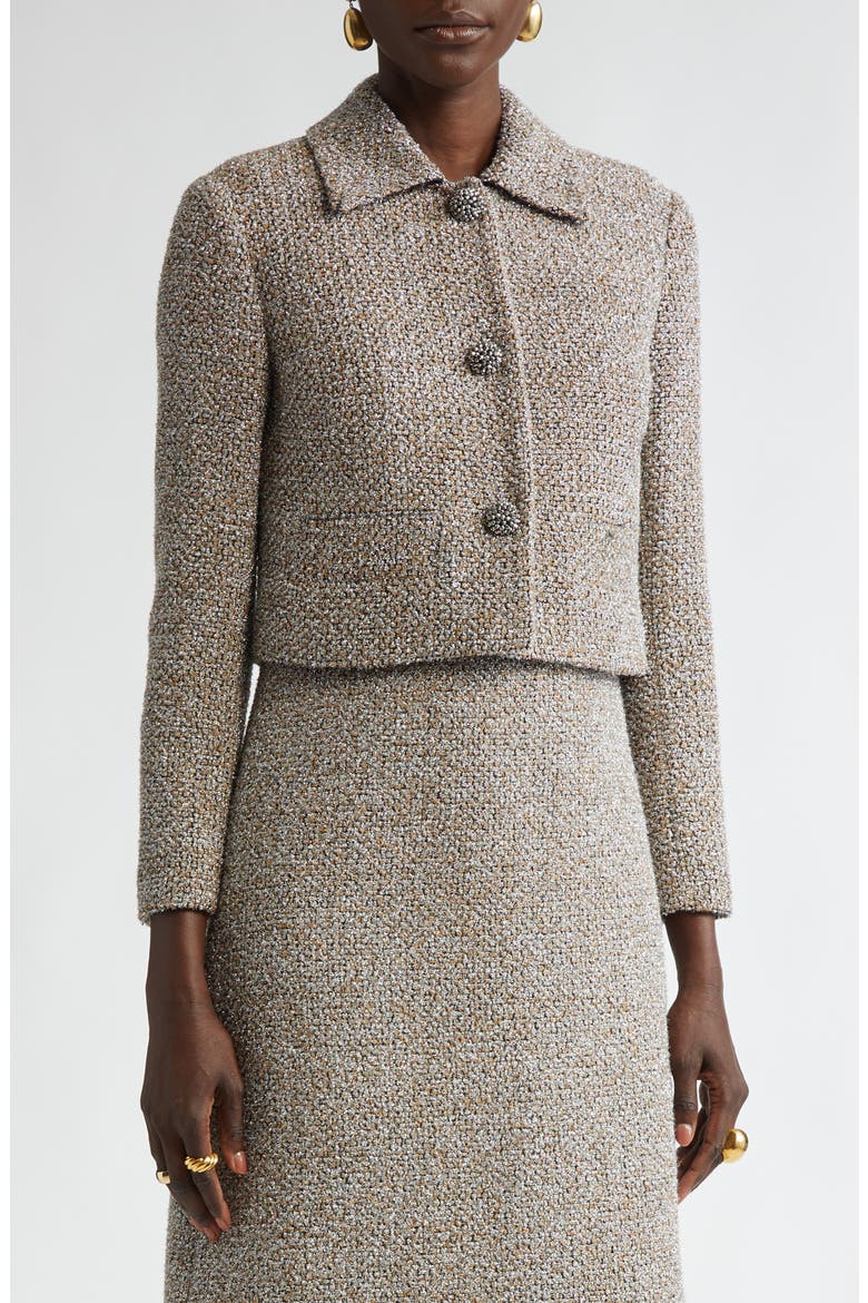 Metallic Eyelash Tweed Jacket, Main, color, SHADOW/ SILVER/ KHAKI MULTI