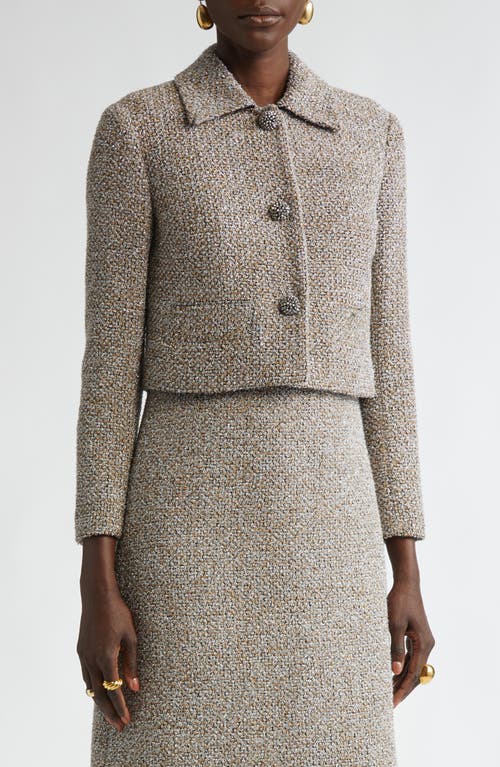 St John St. John Collection Metallic Eyelash Tweed Jacket In Shadow/silver/khaki Multi