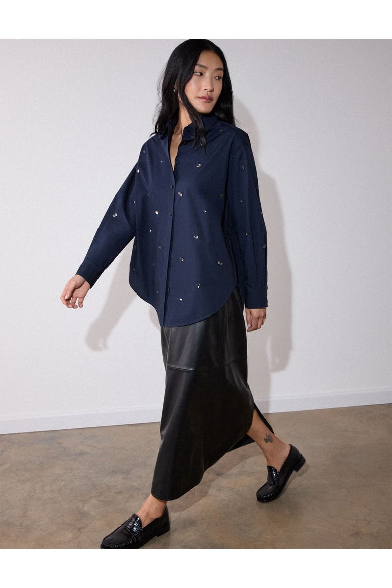 Embellished Poplin Shirt, Alternate, color, Navy/Multi