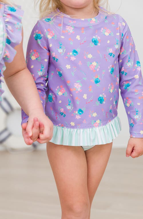 Rufflebutts Purple Garden Ruffle Long Sleeve Upf 50+ Two-piece Rashguard Swimsuit In Purple