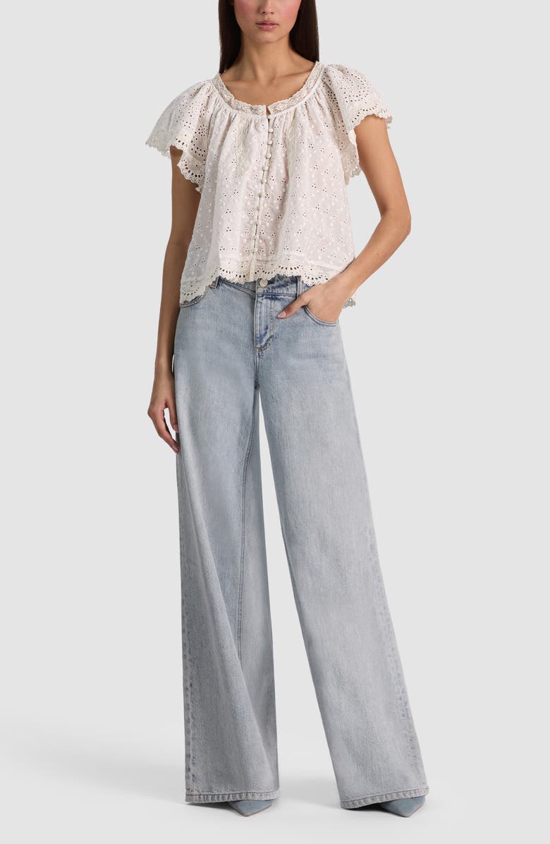 Alice + Olivia Odette Eyelet Lace Top, Alternate, color, Off White