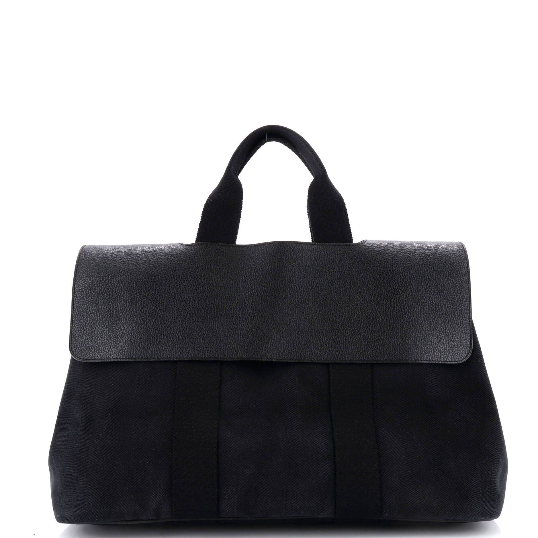 Pre-Owned Hermes Valparaiso Bag Toile and Leather MM, Main, color, Noir