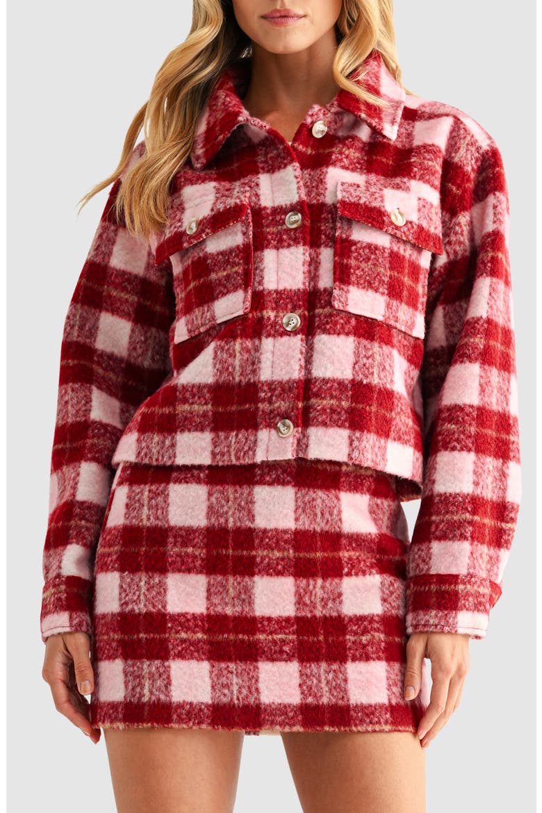 Plaid Crop Jacket, Main, color, BURGUNDY PLAID