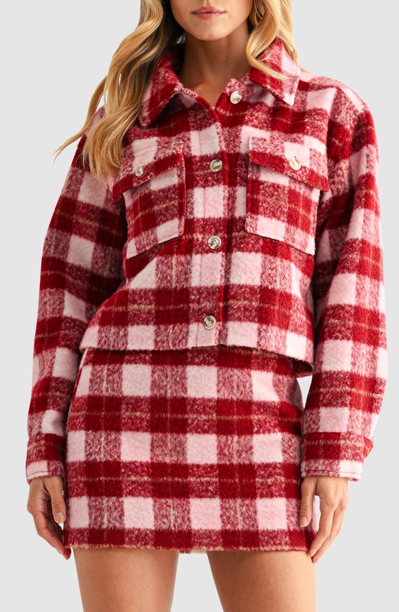 All in Favor Plaid Crop Jacket, Main, color, Burgundy Plaid