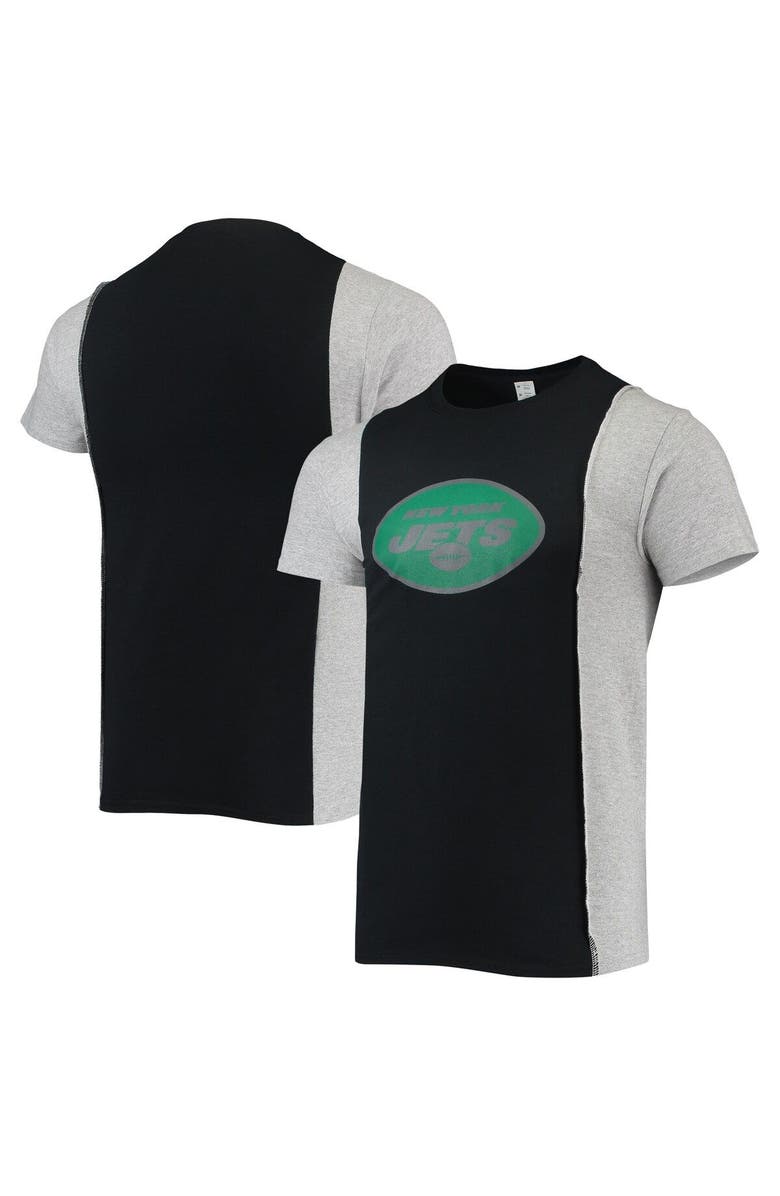 REFRIED APPAREL Men's Refried Apparel Black/Heathered Gray New York Jets Sustainable Split T-Shirt, Alternate, color,