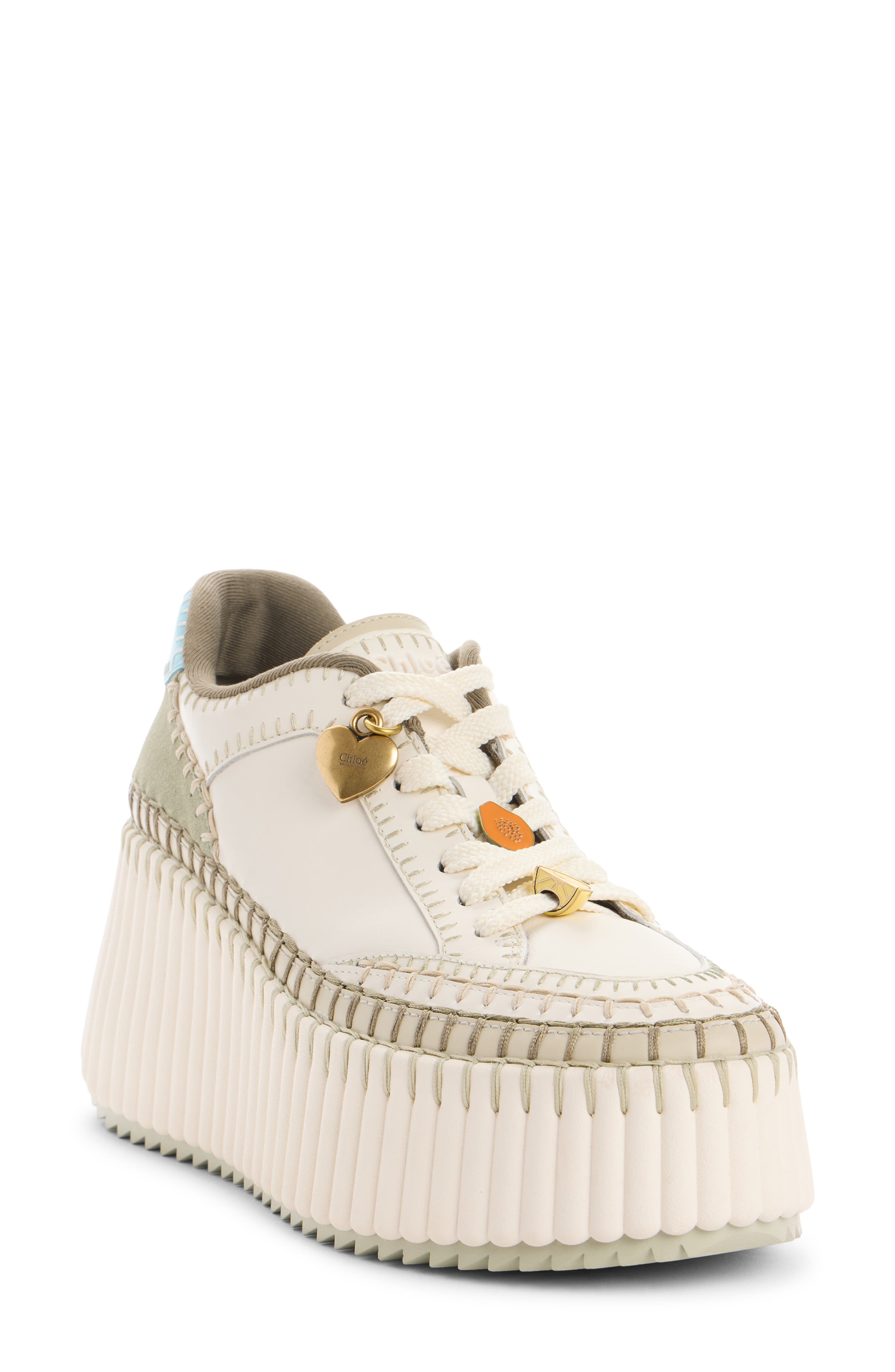 Chloé Nama Platform Wedge Sneaker, Main, color, Ivory Aqua Green