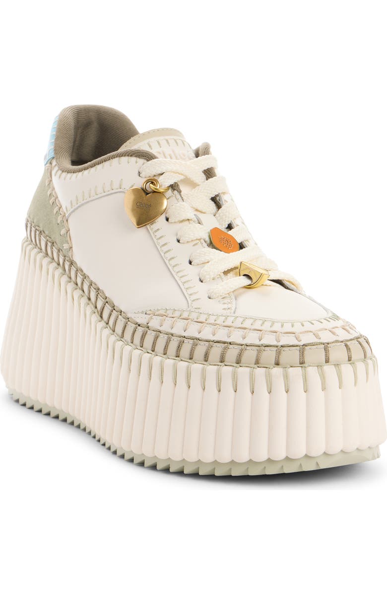 Chloé Nama Platform Wedge Sneaker, Main, color, Ivory Aqua Green
