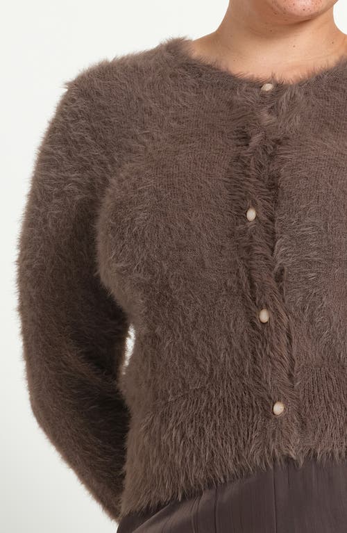 Estelle Camille Fuzzy Crewneck Cardigan In Brown