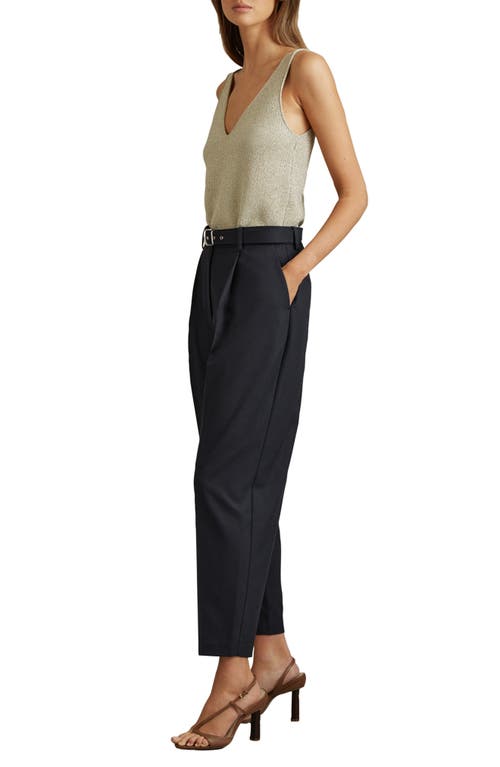 Reiss Navy Petite Tapered Belted Trousers In Navy