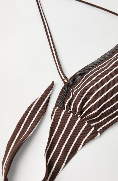 Brunello Cucinelli Striped Woven Halterneck Bikini Top