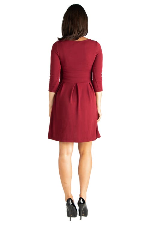 24seven Comfort Apparel Knee Length Fit N Flare Maternity Dress With Pockets In Burgundy