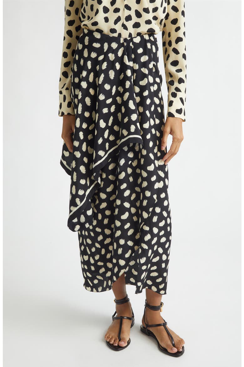 Captivation Print Silk Skirt, Main, color, BLACK / ECRU