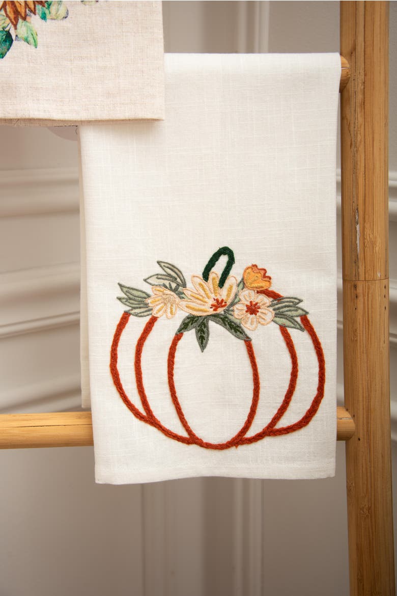 Autumn Botanical Pumpkin Floral 100% Cotton Handtowel, Alternate, color, Beige