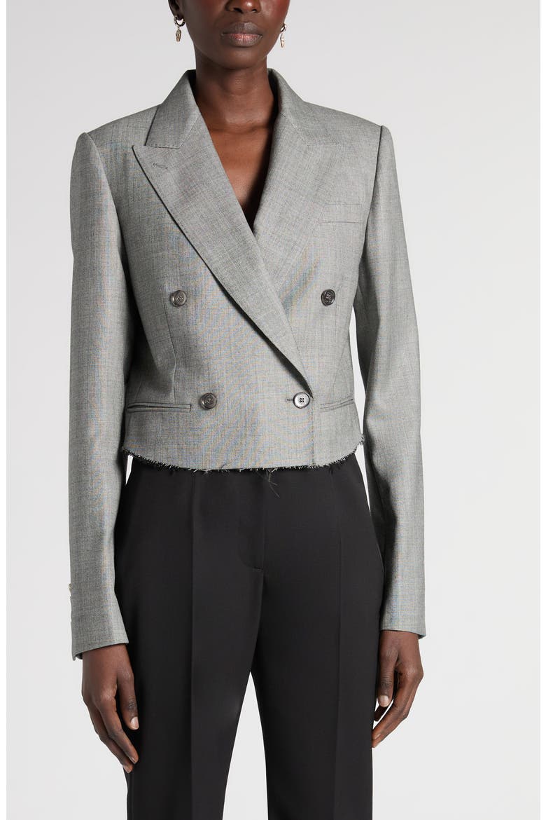 Crop Double Breasted Wool Blazer, Main, color, BLACK/IVORY