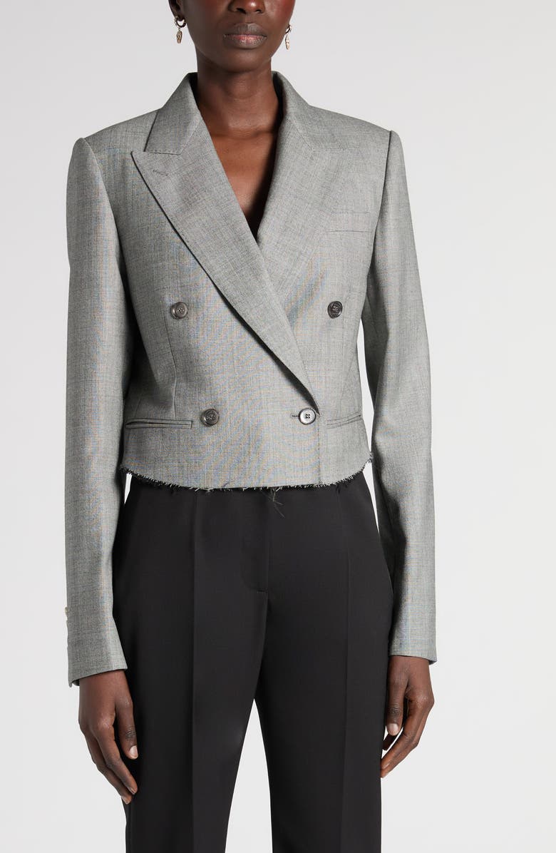 McQueen Crop Double Breasted Wool Blazer, Main, color, Black/Ivory