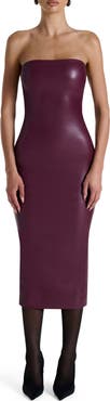 Naked Wardrobe Strapless Faux Leather Body-Con Midi Dress