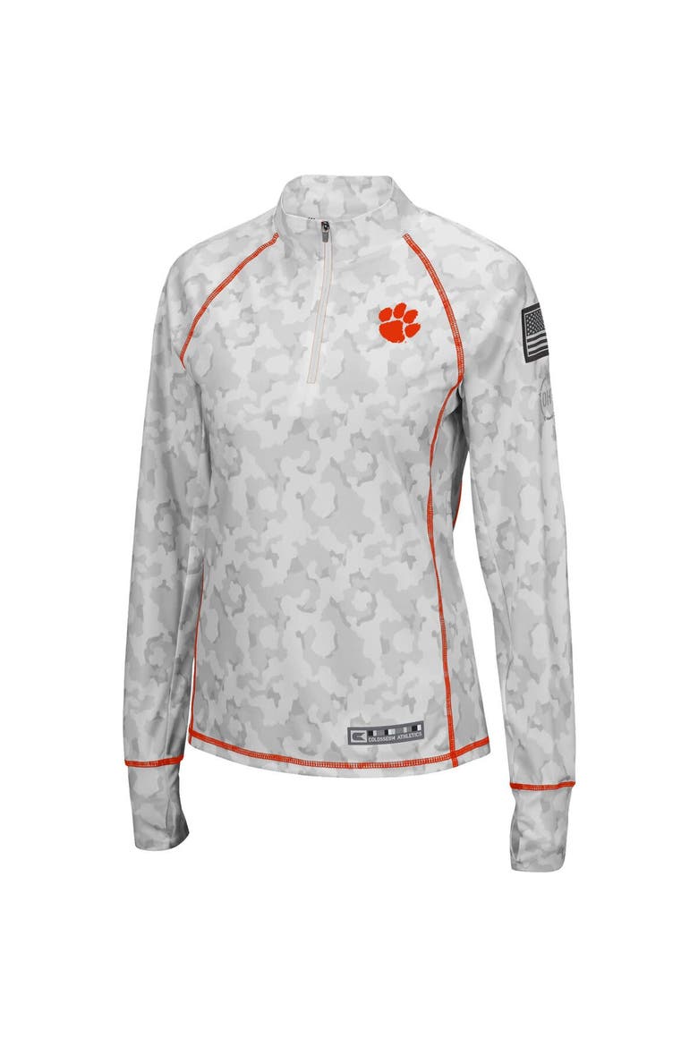 Women's Colosseum White Clemson Tigers OHT Military Appreciation Officer Arctic Camo Fitted Lightweight 1/4-Zip Jacket, Alternate, color, White