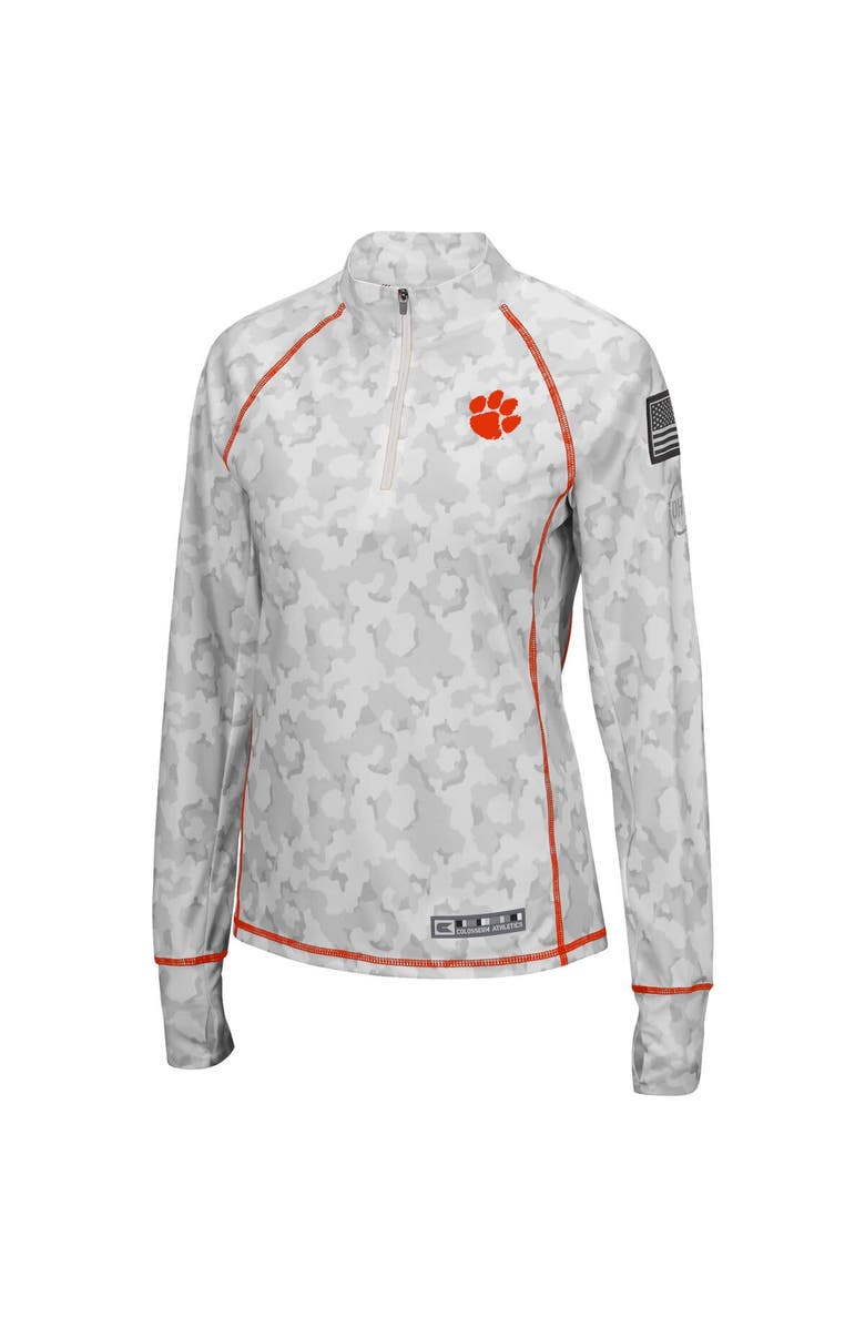 COLOSSEUM Women's Colosseum White Clemson Tigers OHT Military Appreciation Officer Arctic Camo Fitted Lightweight 1/4-Zip Jacket, Alternate, color, 