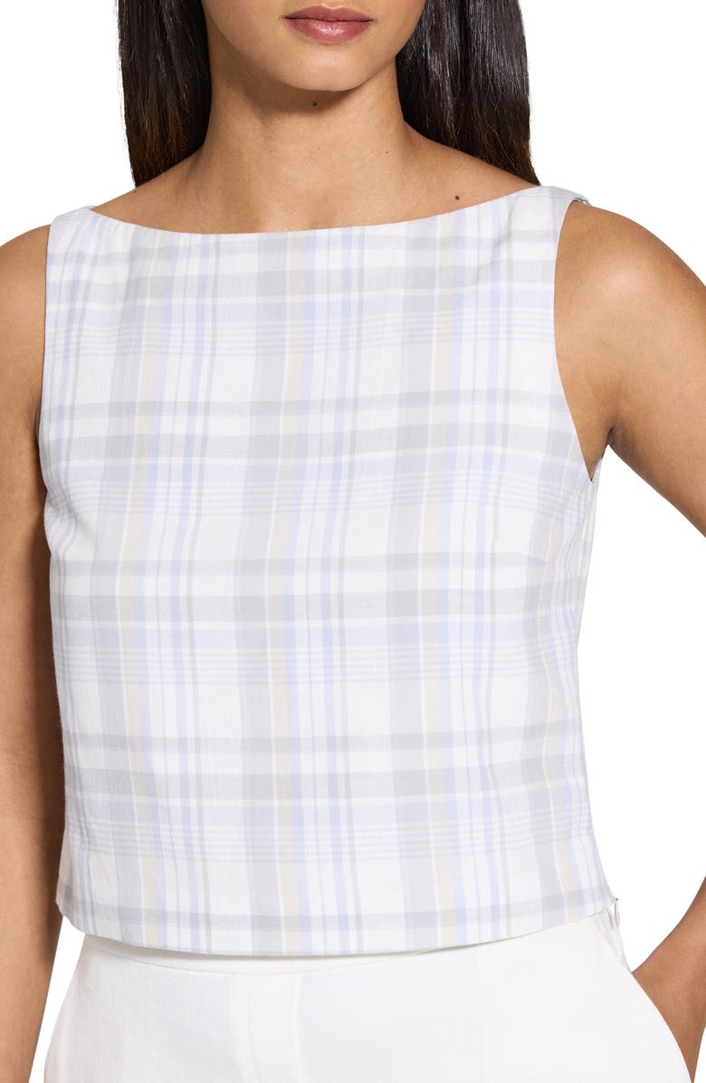 Theory Plaid Sleeveless Cotton & Linen Crop Top, Alternate, color, Olympic Multi