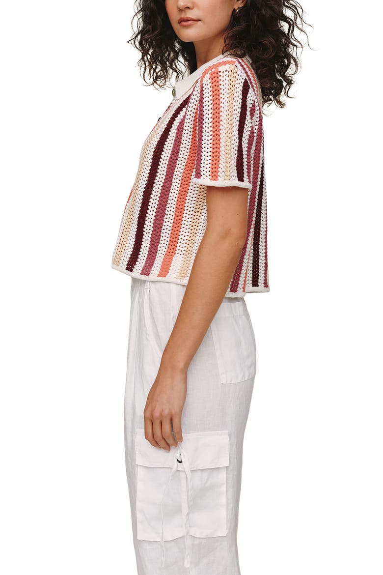 Stripe Openwork Short Sleeve Crop Knit Button-Up Shirt, Alternate, color, BEACH SIDE STRIPE