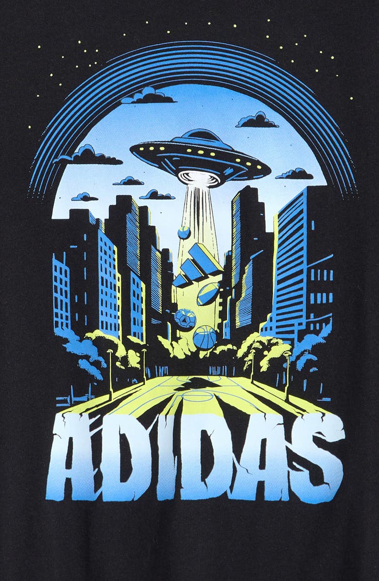adidas Kids' Glow in the Dark Space City Graphic T-Shirt, Alternate, color, Black Multi