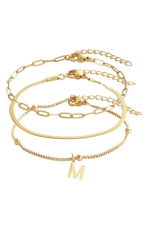 Set of 3 Tarnish Resistant 18K Gold Plated Chain Bracelets