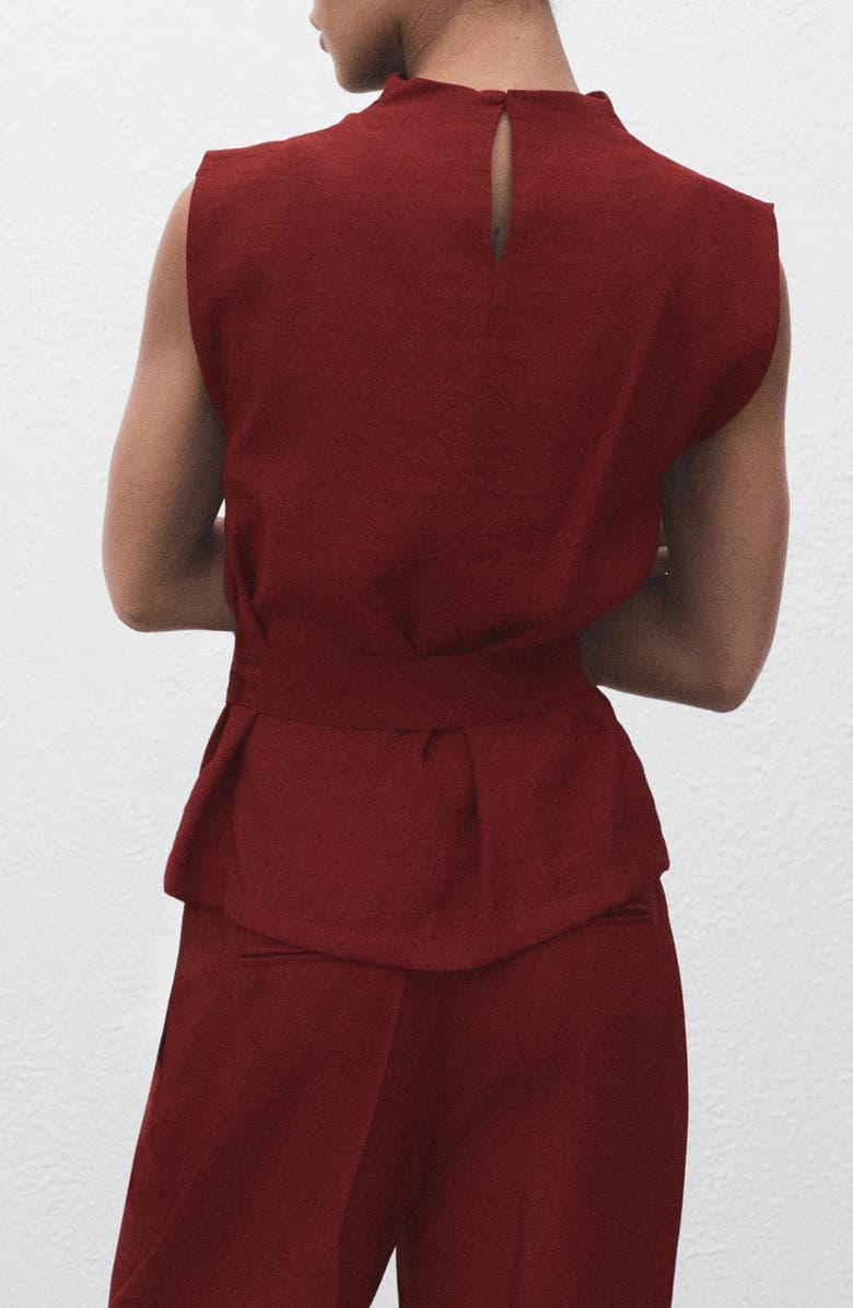 MANGO Tie Waist Drape Top, Alternate, color, Medium Red