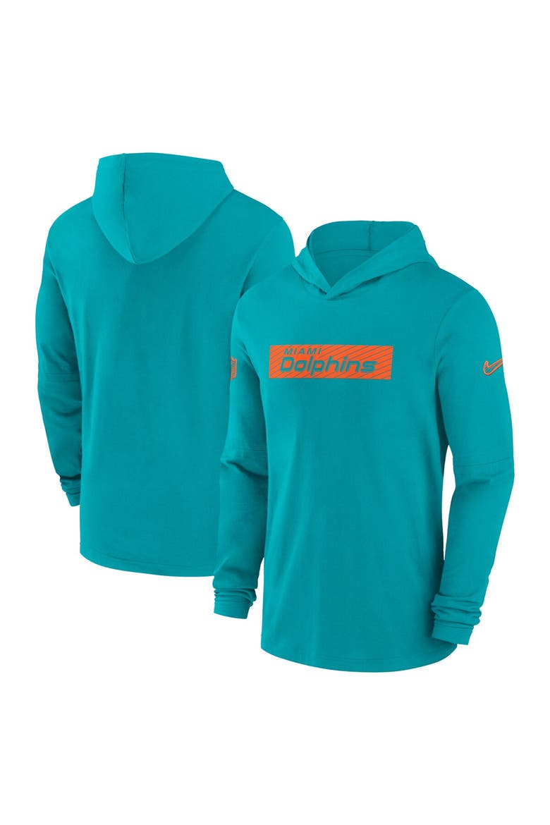 Men's Nike Aqua Miami Dolphins Sideline Hoodie Performance Long Sleeve T-Shirt, Main, color, Aqua