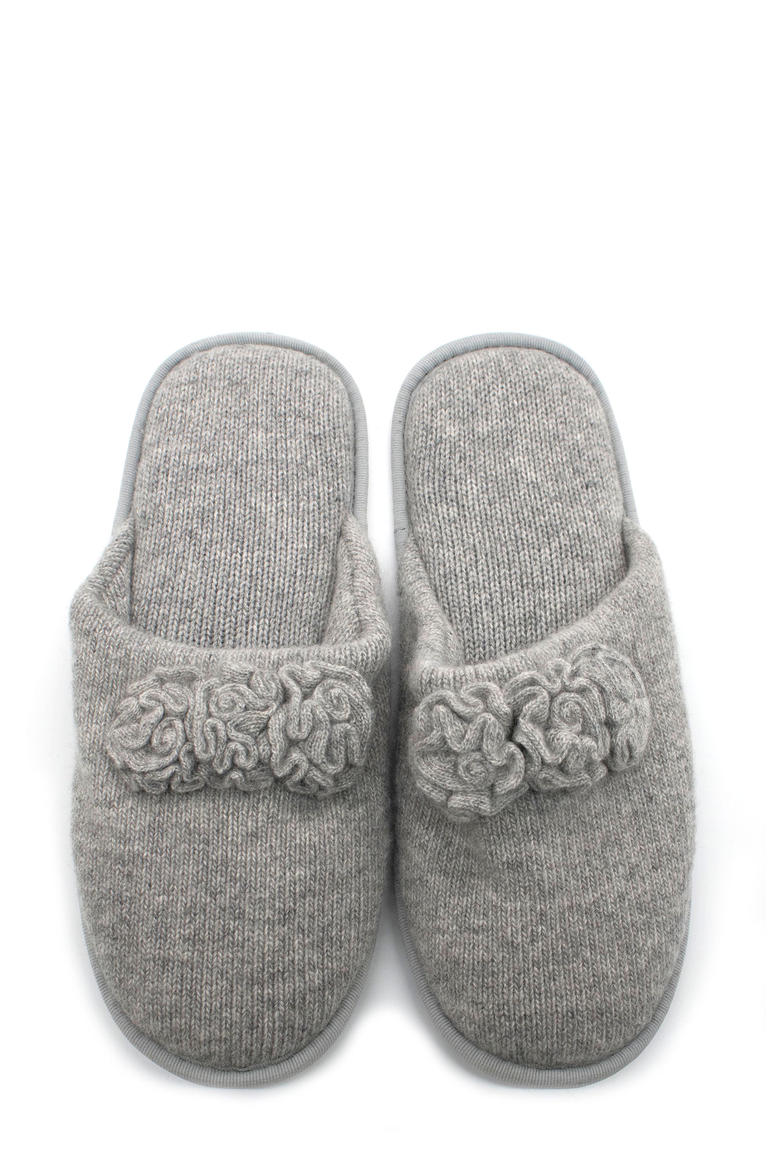 Flower Trim Cashmere Scuff Slipper, Alternate, color, LIGHT HEATHER GREY/ BLACK