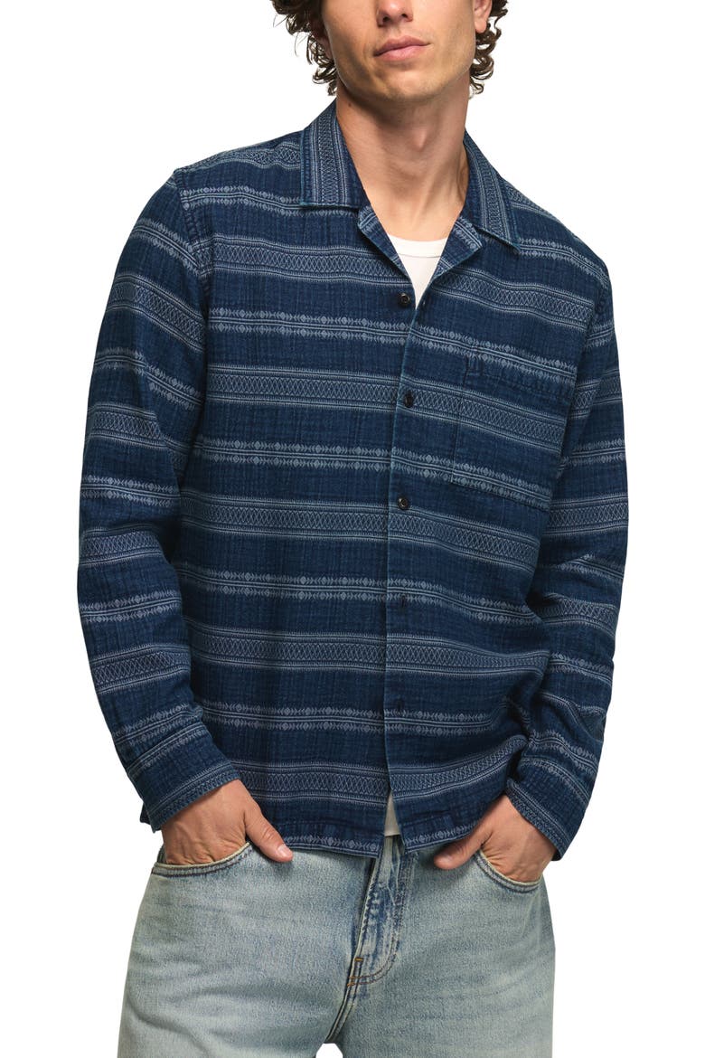 Stripe Long Sleeve Camp Shirt, Main, color, INDIGO