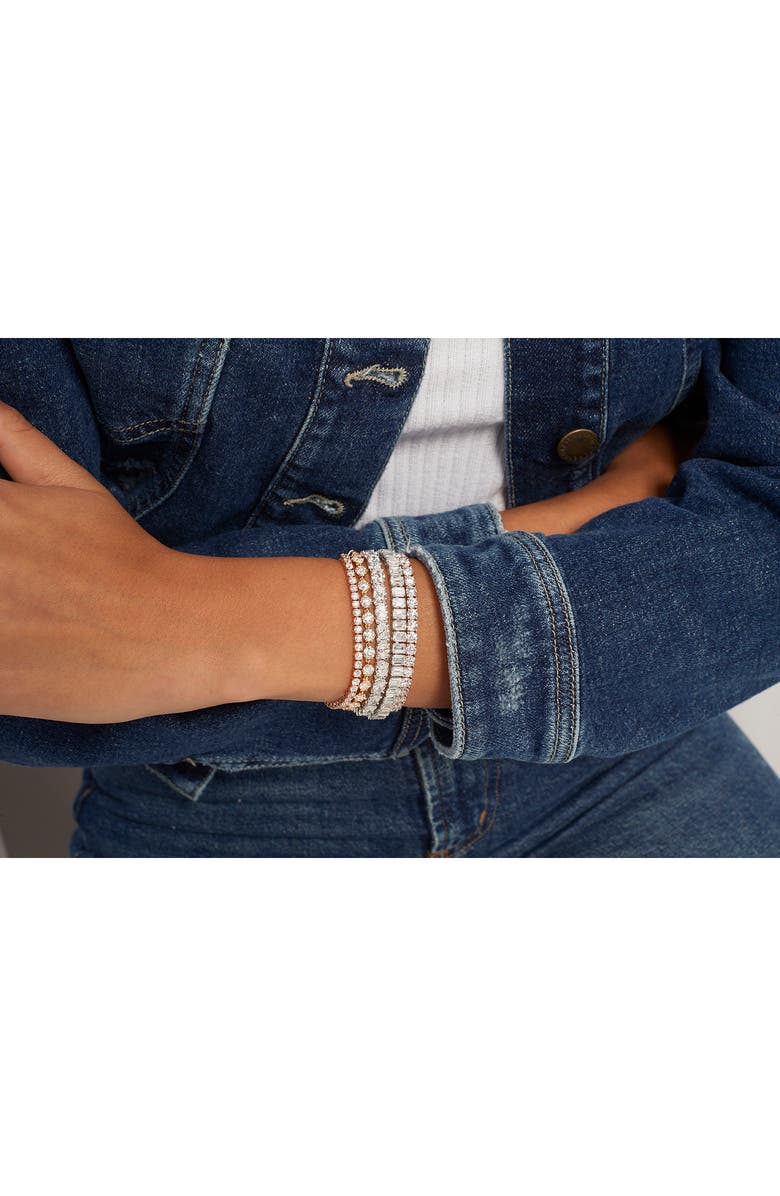 HauteCarat Emerald Cut Lab Grown Diamond Tennis Bracelet, Alternate, color, 18K White Gold