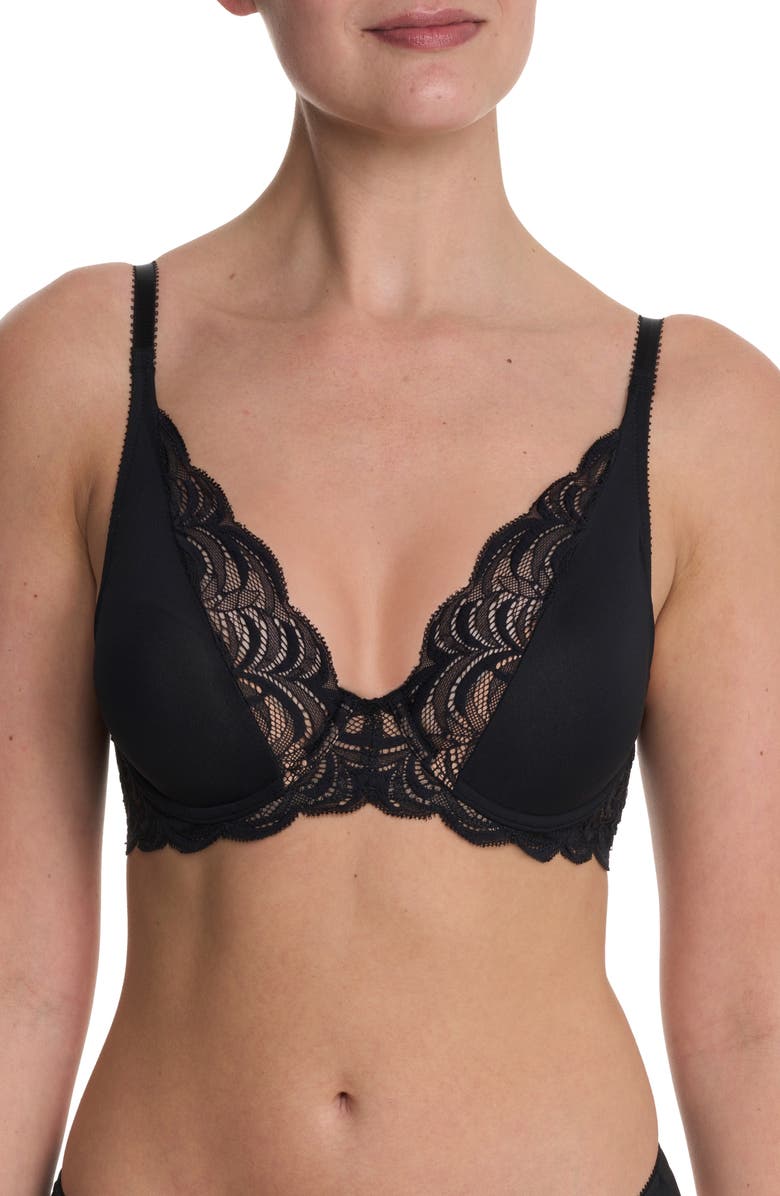Natori Persuasion Lace Convertible Plunge T-Shirt Bra, Main, color, Black
