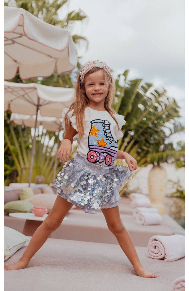 Lola + The Boys Paillette Metallic Skort, Alternate, color, Silver